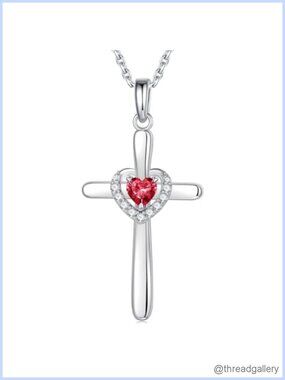 Sterling Silver Cross Necklace Heart Birthstone Pendant 19-21 Inch